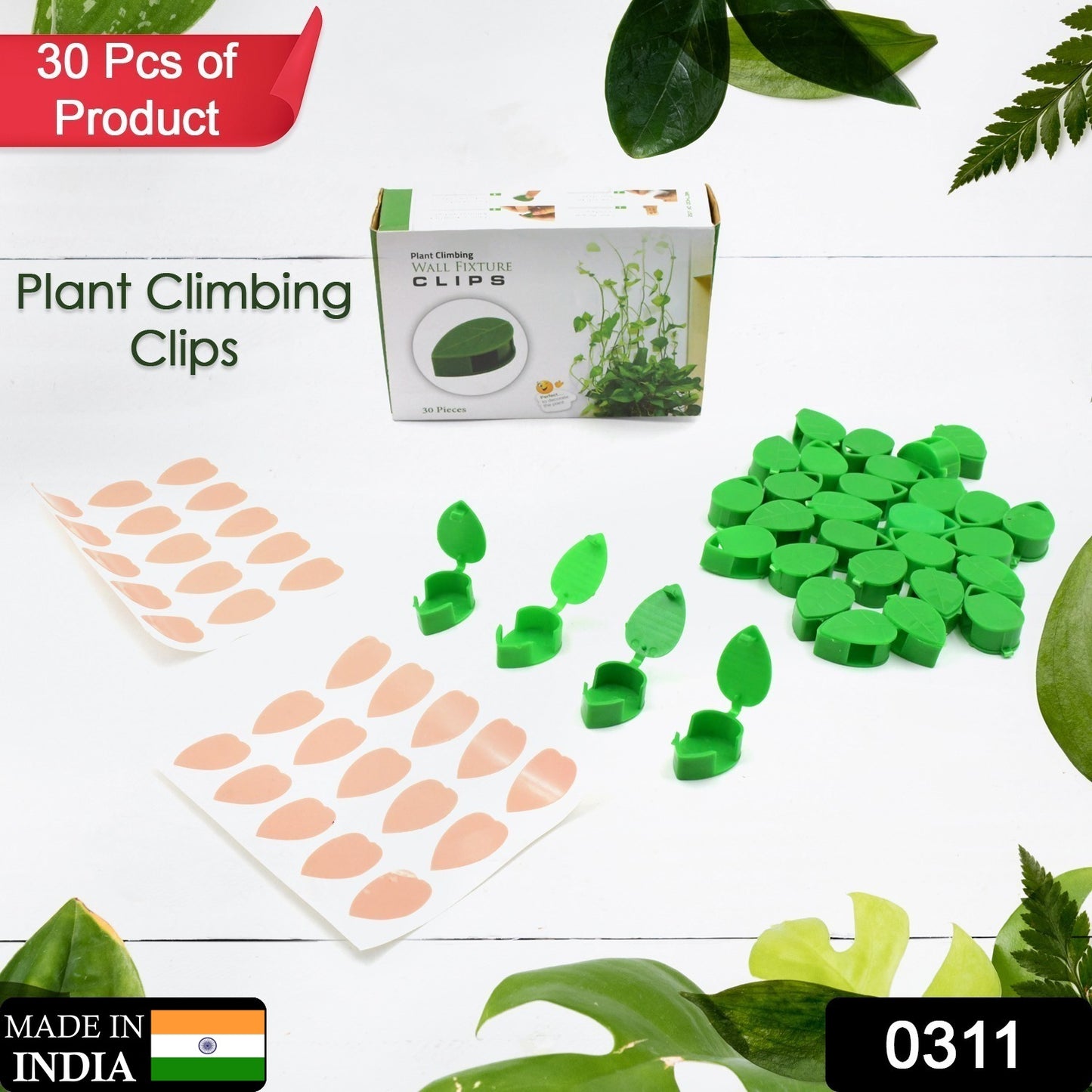 0311  Plant Climbing Wall Fixture Clip Self-adhesive Hook Vines Traction Invisible Stand Green Leaf Plant Clip Garden Wall Clip Plant Support Binding Clip Plants For Indoor Outdoor Decoration (30 Pcs Set)